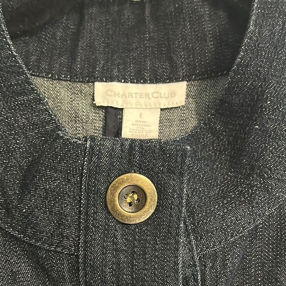 CHARTER CLUB Women’s Dark Blue Denim Collarless Button Down Jacket Size L - Picture 3 of 6